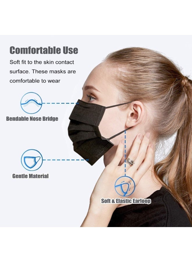 50 قطعة كمامة وجه للاستخدام مرة واحدة، للجنسين، للبالغين، كمامة وجه ثلاثية الطبقات مع حلقة أذن مرنة - أسود (غير طبي) - Image 2